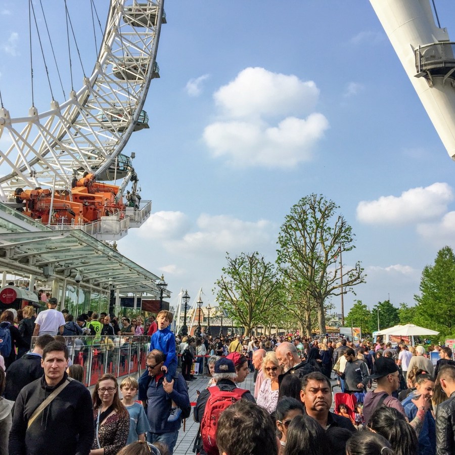 View of the line to enter the London Eye